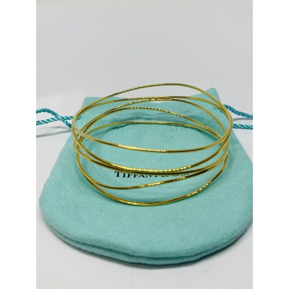 $5500 Tiffany & Co 18K Elsa Peretti Wave 5 Row Bangle Bracelet 18.8 Grams